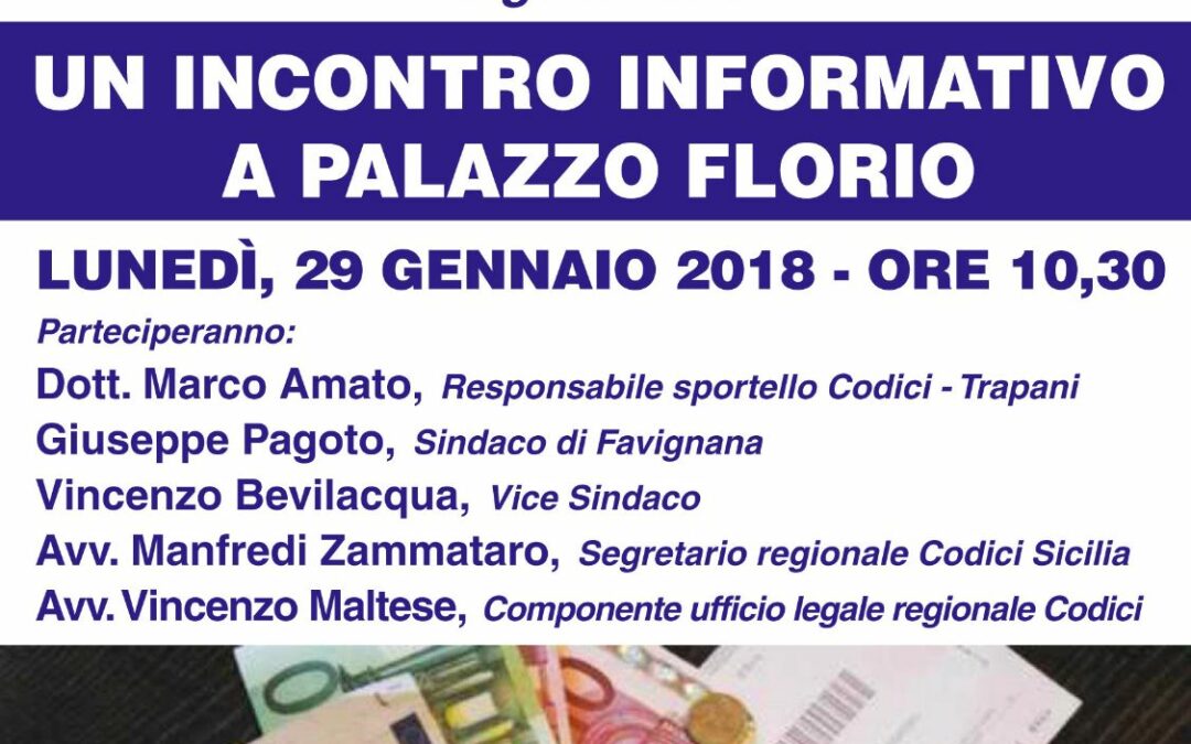 FATTURE EAS: CODICI E AMMINISTRAZIONE COMUNALE DI FAVIGNANA ORGANIZZANO UN INCONTRO INFORMATIVO A PALAZZO FLORIO