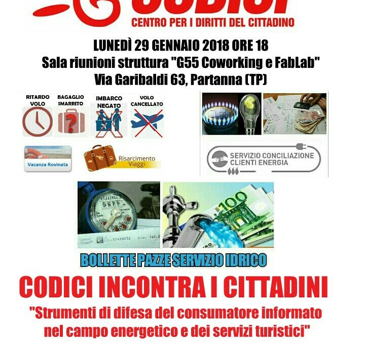 L’ASSOCIAZIONE CODICI INCONTRA I CITTADINI: PROSSIMO APPUNTAMENTO LUNEDI’ 29 GENNAIO A PARTANNA (TP)